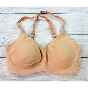HONEYLOVE Crossover Bra Lace Detail Wireless Adjustable Nude Tan Size L 38B/C